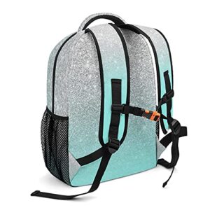 Eiis Silver Glitter Ombre Teal Ocean Students Personalized School Backpack for Kid-Boy /Girl Primary Daypack Travel Bookbag, One Size (P22889)