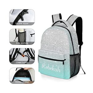 Eiis Silver Glitter Ombre Teal Ocean Students Personalized School Backpack for Kid-Boy /Girl Primary Daypack Travel Bookbag, One Size (P22889)