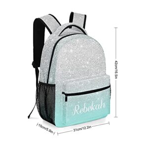 Eiis Silver Glitter Ombre Teal Ocean Students Personalized School Backpack for Kid-Boy /Girl Primary Daypack Travel Bookbag, One Size (P22889)