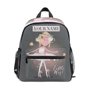 OREZI Custom Kid's Name Toddler Backpack,Personalized Backpack with Name/Text Daycare Bag,Customization Ballerina with Flowers Nursery Bag Preschool Backpack Baby Diaper Bag