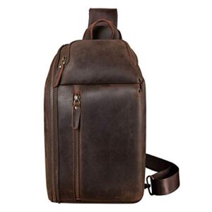tiding full grain leather sling bag for men outdoor travel shoulder chest daypack fits 10.5″ ipad