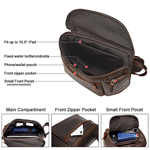 TIDING Full Grain Leather Sling Bag For Men Outdoor Travel Shoulder Chest Daypack Fits 10.5" iPad