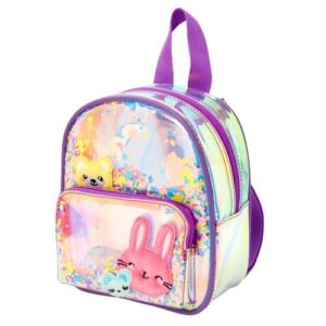 Claire's Mini Backpack Purse - Cute Backpack for Little Girls and Teens Club Little Girl Purple Transparent Confetti Animal Pals Mini Backpack-4x4x7