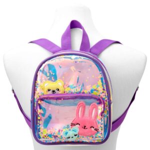 Claire's Mini Backpack Purse - Cute Backpack for Little Girls and Teens Club Little Girl Purple Transparent Confetti Animal Pals Mini Backpack-4x4x7