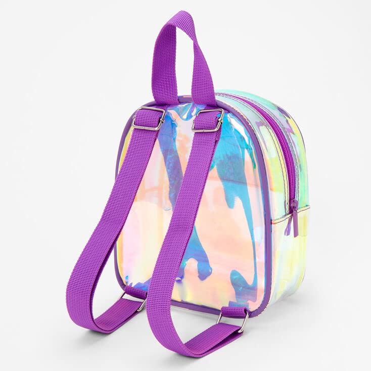 Claire's Mini Backpack Purse - Cute Backpack for Little Girls and Teens Club Little Girl Purple Transparent Confetti Animal Pals Mini Backpack-4x4x7