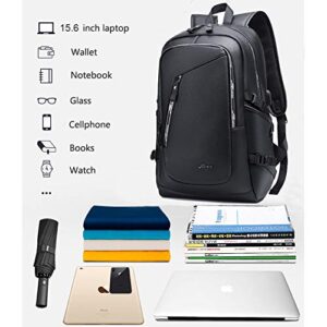 DYJ Vegan Leather Laptop Backpack for Women&Men, Faux Leather Vintage School Students Bookbag Weekend Travel Daypack with USB Charging Port Fit 15.6 Inch Laptops