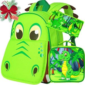 ccjpx 3pcs toddler backpack for boys, 12” dinosaur bookbag and lunch box kindergarten preschool bag