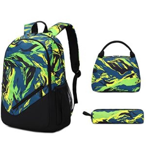sunborls backpack for teen girls lightweight high-capacity middle student bookbag boy backpack with lunch bag 3pcs (green)
