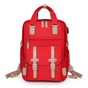 koculemi laptop backpack for women, travel backpack purse for 15.6 inch laptop with usb charging port, water resistant school backpack casual hiking daypack for office/teacher/work (red)