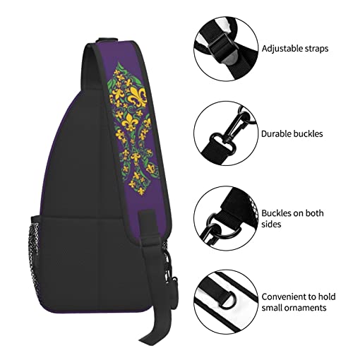 Sling Backpack Purple Fleur Mardi Gras Travel Hiking Daypack Pattern Rope Crossbody Shoulder Bag