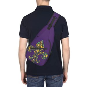 Sling Backpack Purple Fleur Mardi Gras Travel Hiking Daypack Pattern Rope Crossbody Shoulder Bag