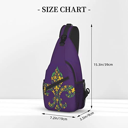 Sling Backpack Purple Fleur Mardi Gras Travel Hiking Daypack Pattern Rope Crossbody Shoulder Bag