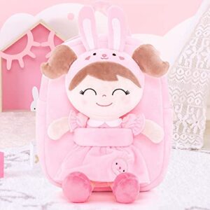 Gloveleya Bunny Plush Kids Backpack Toddler Backpacks with Stuffed Rabbit Toys Pink