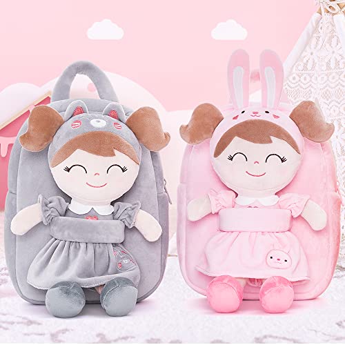 Gloveleya Bunny Plush Kids Backpack Toddler Backpacks with Stuffed Rabbit Toys Pink