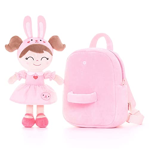 Gloveleya Bunny Plush Kids Backpack Toddler Backpacks with Stuffed Rabbit Toys Pink