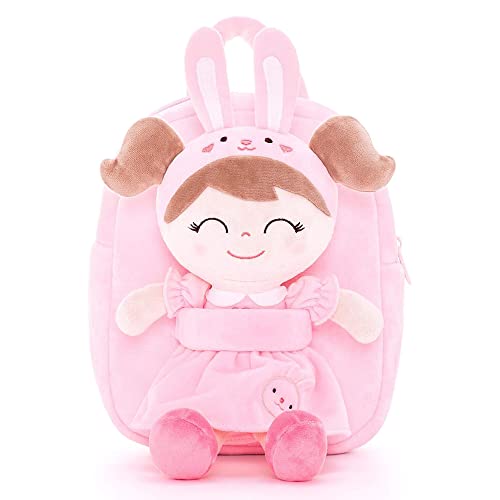 Gloveleya Bunny Plush Kids Backpack Toddler Backpacks with Stuffed Rabbit Toys Pink