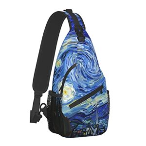 van gogh starry night sling bag crossbody travel hiking chest bag for men women