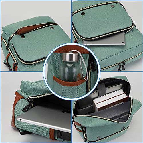 Modoker Upgraded Teal Vintage Laptop Backpack College School Bookbag for Women Men, Slim Travel Laptop Backpack with USB Charging Port Computer Bag Casual Rucksack Daypack Green