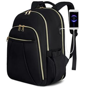 igolumon laptop backpack for women men 15.6 inch waterproof school college bookbag tsa friendly travel backpacks for high school/business/work/travel black