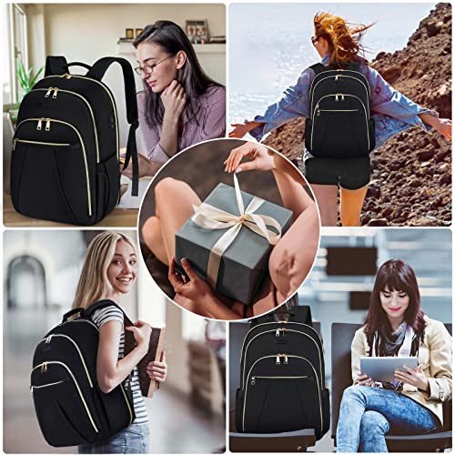 IGOLUMON Laptop Backpack for Women Men 15.6 Inch Waterproof School College bookbag TSA Friendly Travel Backpacks for High School/Business/Work/Travel Black