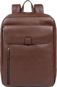hidesign aiden large multi-functional leather 17 inch laptop backpack (brown)