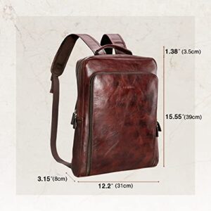 Ronts Banuce Full Grain Italian Leather Backpack for Men Business Travel 14 Inch Laptop Backpack Work Bag