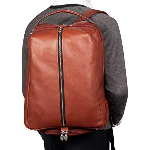 McKleinUSA South Shore Pebble Grain Calfskin Leather 17" Carry-All Laptop & Tablet Overnight Backpack Brown (18884) 12.5"x7"x18"