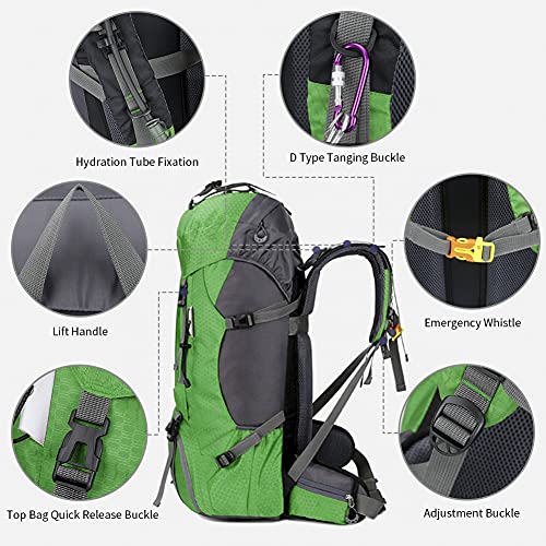 Kerxinma 60L Hiking Backpack Waterproof Travel Hiking Camping with Daypack Cover (Green)