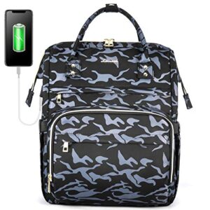 lovevook laptop backpack for women 15.6 inch, teacher backpack womens purse water-resistant travel backpack with usb charging port, school backpack bookbag nurse bag work bags (black moire)