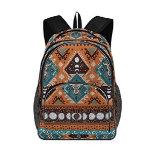 alaza indian tribal aztec geometric pattern with skulls backpack daypack laptop work travel college bag for men women fits 15.6 inch laptop