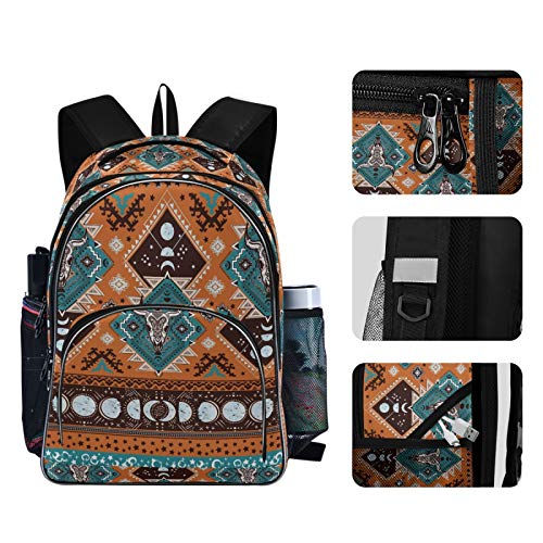 ALAZA Indian Tribal Aztec Geometric Pattern with Skulls Backpack Daypack Laptop Work Travel College Bag for Men Women Fits 15.6 Inch Laptop