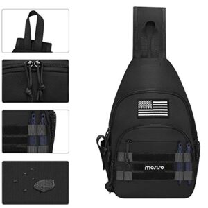MOSISO Tactical Sling Backpack Bag, Small One Shoulder Rucksack Durable Everyday Carrying Daypack with USA Flag Patch for Man Women Outdoor Sports Hiking Fishing Camping Training, Black