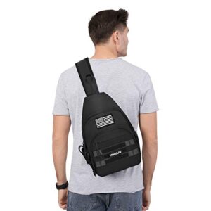 MOSISO Tactical Sling Backpack Bag, Small One Shoulder Rucksack Durable Everyday Carrying Daypack with USA Flag Patch for Man Women Outdoor Sports Hiking Fishing Camping Training, Black