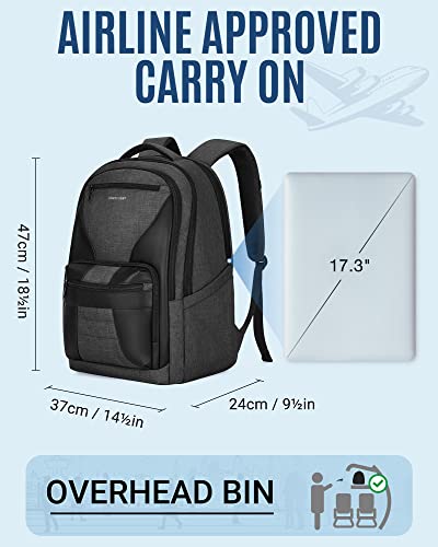 LIGHT FLIGHT Travel Backpack, Laptop Backpack for Men, School College Bookbag, 17.3 Inch Computer Backpack Business Back Pack, Work Bag with USB Charging Hole, 40L Large Casual Daypack, Black grey