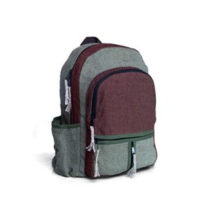 ruana lightweight hemp backpack 100% natural hemp cotton fabric casual daypack multipurpose handmade laptop bag for travel, hiking, yoga, picnic (brown & green, 38 cm w x 45 cm l)