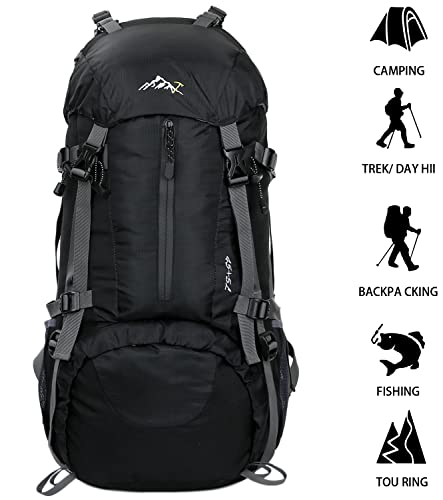 Hiking Backpack, Esup 50L Multipurpose Mountaineering Backpack with rain cover 45l+5l Travel Camping Backpack, Suitable for Climbing Skiing Outdoor Sport(Black-50L)