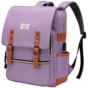 modoker vintage women laptop backpack bookbag for women, travel college school backpack with usb charging port fashion rucksack backpack fits 15.6 inch notebook, purple
