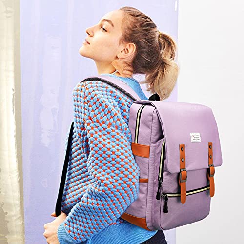 Modoker Vintage Women Laptop Backpack Bookbag for Women, Travel College School Backpack with USB Charging Port Fashion Rucksack Backpack Fits 15.6 Inch Notebook, Purple