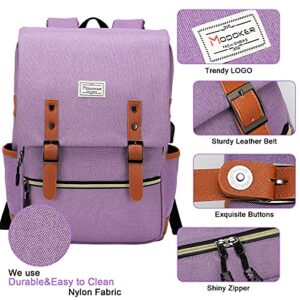 Modoker Vintage Women Laptop Backpack Bookbag for Women, Travel College School Backpack with USB Charging Port Fashion Rucksack Backpack Fits 15.6 Inch Notebook, Purple