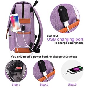 Modoker Vintage Women Laptop Backpack Bookbag for Women, Travel College School Backpack with USB Charging Port Fashion Rucksack Backpack Fits 15.6 Inch Notebook, Purple