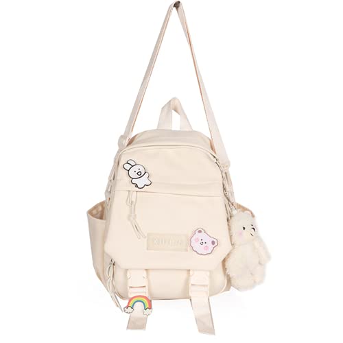 Cute Mini Backpacks with Accessories, Aesthetic ,for Teens Kawaii Small Backpack (White,With-Accessories)