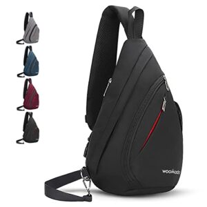 woomada sling backpack, crossbody shoulder bag, water resistant travel hiking daypack for men women, chest bag with anti-theft pocket for travel, hiking, cycling, camping（black）