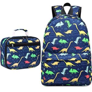 camtop backpack for kids, boys preschool backpack with lunch box toddler kindergarten school bookbag set (y025-2 dino-navy blue)