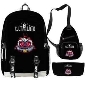 cult of the lamb merch one size backpack teen backpack three piece travel backpack (suit 2)