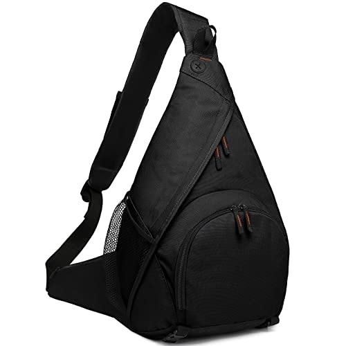 BuyAgain Sling Backpack, Sling Bag Chest Shoulder Crossbody Bag Pack Multipurpose Daypack for Men Women Travel, Hiking, Black