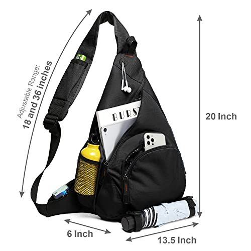 BuyAgain Sling Backpack, Sling Bag Chest Shoulder Crossbody Bag Pack Multipurpose Daypack for Men Women Travel, Hiking, Black