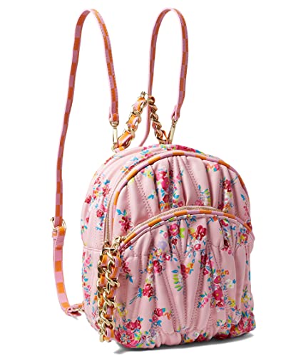 Betsey Johnson Women's Quilted Midi Backpack, Pink Floral, One Size