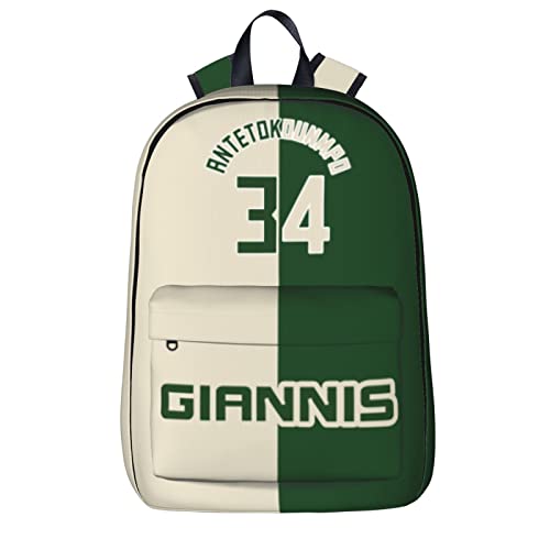 VIHIRA Milwaukee-Giannis-Antetokounmpo#34 Basketball Backpack School Bag Adjustable Large Capacity Leisure Book Bag Unisex