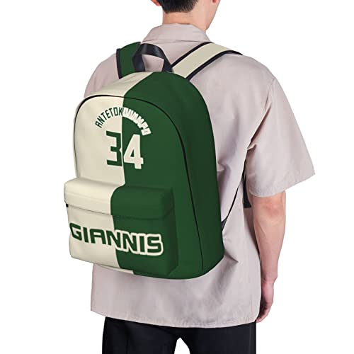 VIHIRA Milwaukee-Giannis-Antetokounmpo#34 Basketball Backpack School Bag Adjustable Large Capacity Leisure Book Bag Unisex