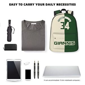 VIHIRA Milwaukee-Giannis-Antetokounmpo#34 Basketball Backpack School Bag Adjustable Large Capacity Leisure Book Bag Unisex